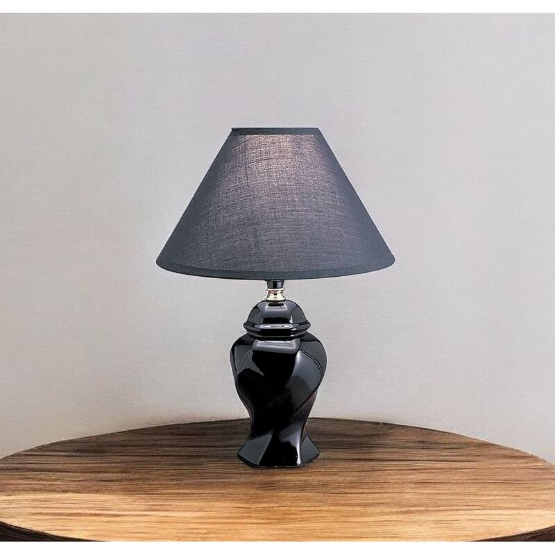 13" Modern Black Ceramic Table Lamp for Bedroom with Empire Linen Shade and Glossy Finish Cord Switch - 13"H x 10"W x 10"D