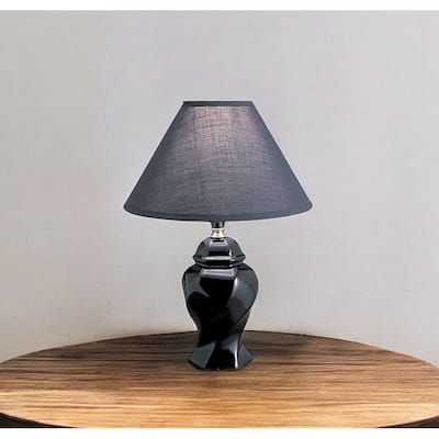 13" Modern Black Ceramic Table Lamp for Bedroom with Empire Linen Shade and Glossy Finish Cord Switch - 13"H x 10"W x 10"D