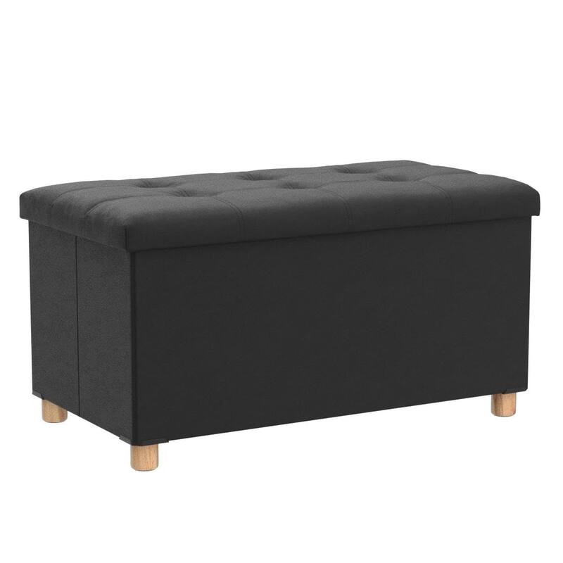 30 Inches Folding Storage Ottoman Bench, Velvet Storage Chest, Footrest Couch with Wooden Legs, Support 350lbs