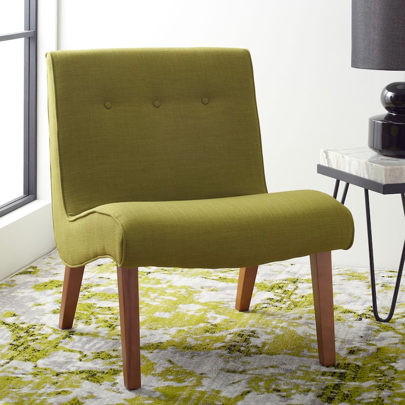 SAFAVIEH Mid-Century Mandell Green Chair With Buttons - 25.2" W x 29.9" L x 30.7" H - Sweet Pea