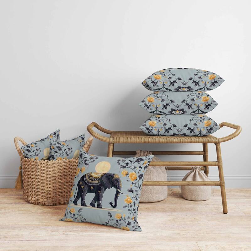 Moonbeam Elephant Faux Suede Reversible Throw Pillow Mint and Gray