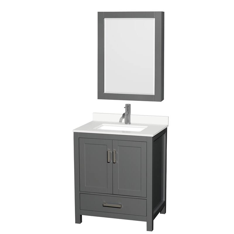 Wyndham Collection WCS141430S-QTZ-UNSMED Sheffield 30" Free Standing - Dark Gray / White Quartz Top / Brushed Chrome