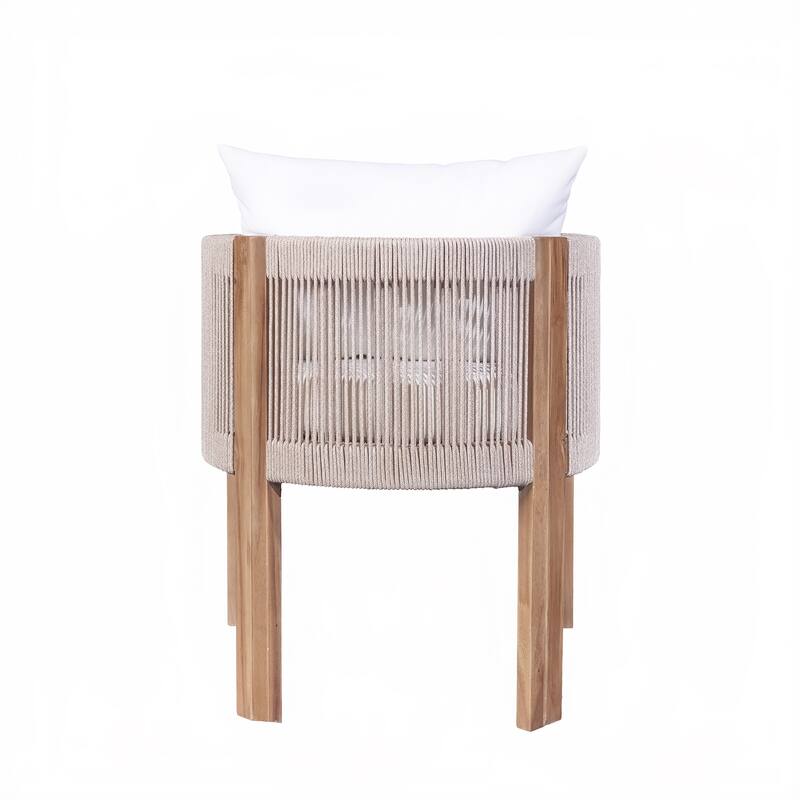 Christopher Knight Home - Outdoor Wooden Conversation Set with Rope Dining Chairs and MGO Accent Table (3-Piece Set)