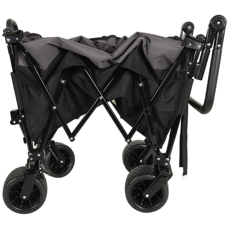 Push-Pull Folding Wagon Cart w/ Rotating Handle,360°All-Terrain Wheels