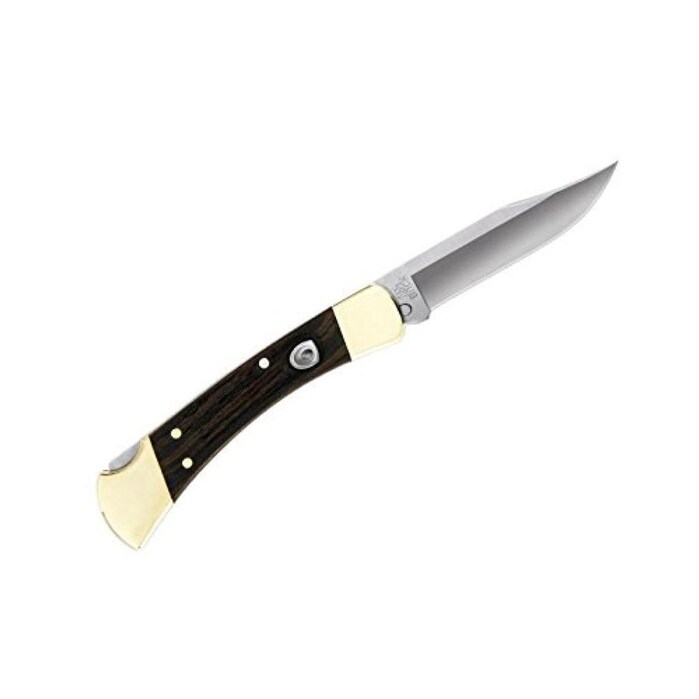 Shop Buck Knife Folding Hunter Automatic Knife W Genuine Leather Sheath Dymandwood Handle Stainless Steel Blade Gold Brown Overstock 29126959