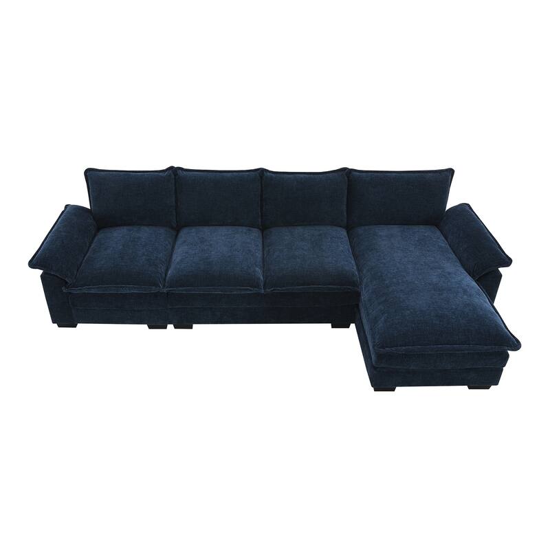 Chenille Upholstered Sectional Sofa with Chaise and Storage Pockets, 5 Seat Lounge Cloud Couch L-shaped Recliner Couches