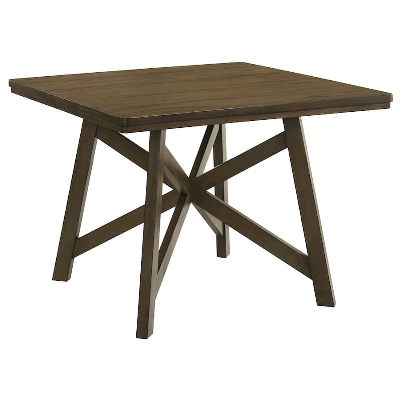 Kana 5pc Counter Height Table Set, Brown Wood, 4 Gray Fabric Chairs