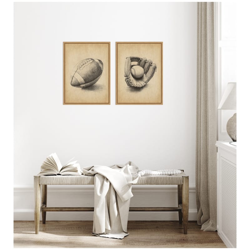Kate and Laurel Vintage Football & Baseball 2 Piece Framed Canvas Wall Art Set by The Creative Bunch Studio