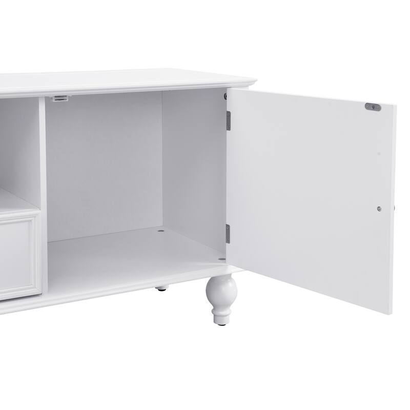 70.9"TV Stand for TVs up to 80 Inches, Entertainment Center with Open Compartment, 2 Drawers, 2 Cabinets and 5 Solid Legs