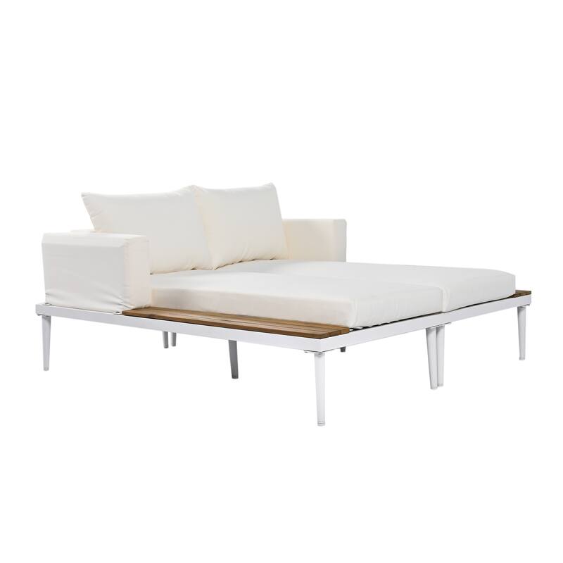 Patio Metal Daybed with Wood Topped Side Spaces