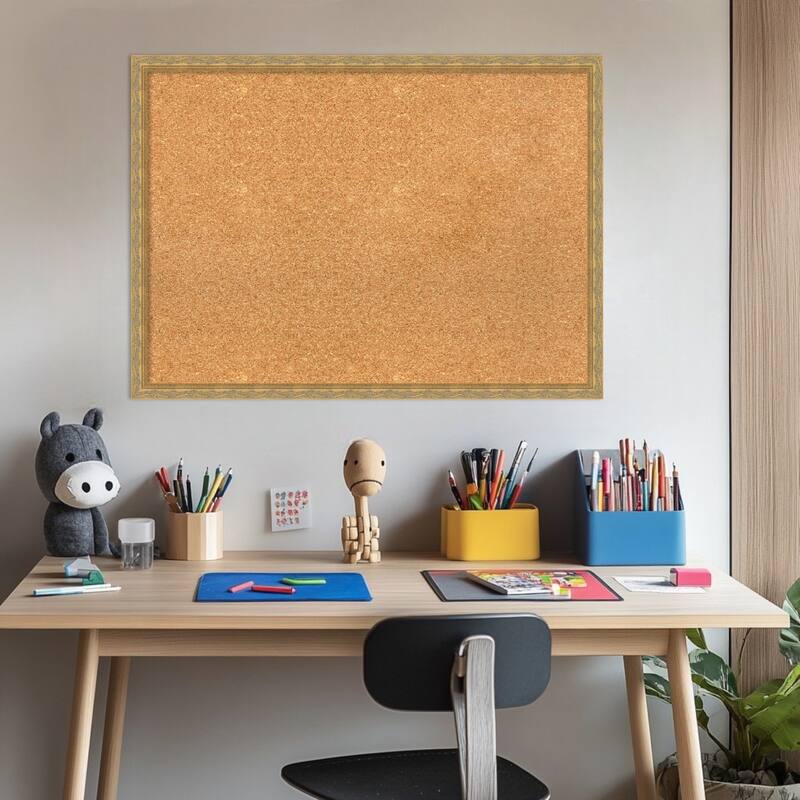 Mila Dark Gold Wood Framed Cork Board - Bulletin Board, Organization Board, Pin Board