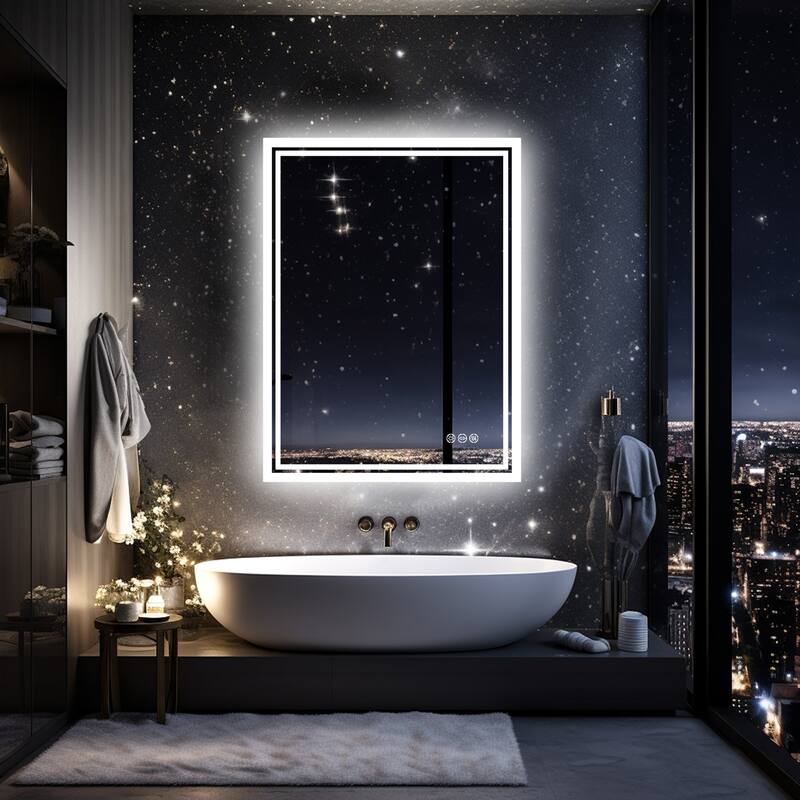 Backlit LED Bathroom Wall Mirror with Dimmable 3 Colors Anti-Fog - 24 in.W x 32 in.H - Rectangular