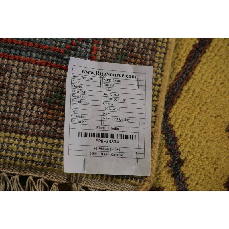 Yellow Oushak Indian Area Rug Hand-Knotted Wool Carpet - 8'10"x 11'10"