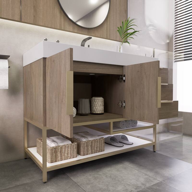 Noble 42" Free Standing Vanity (R Drawer) with Reinforced Acrylic Sink - 42" Width