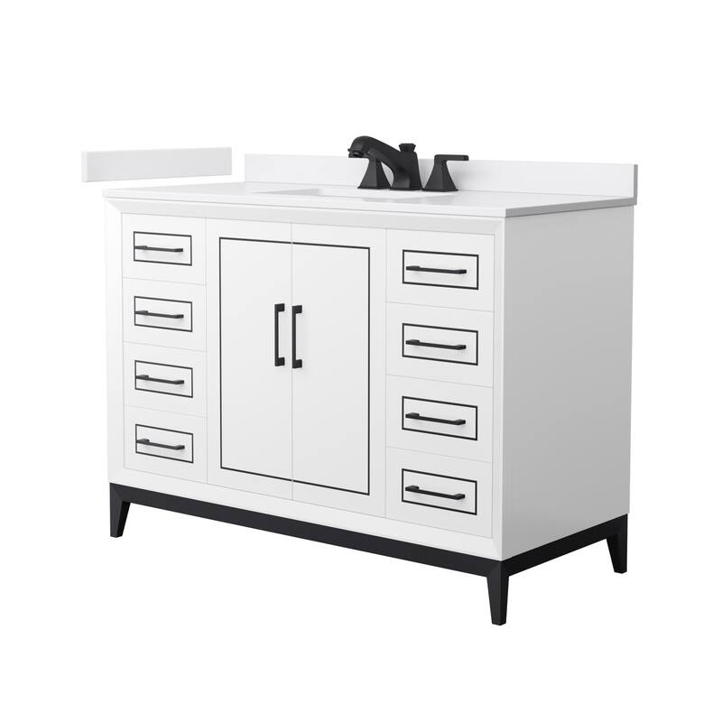 Wyndham Collection WCH5151-48S-VCA-US3MXX Marlena 48" Free Standing - White / White Cultured Marble Top / Matte Black