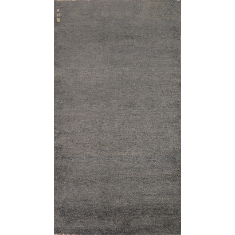 Gray Modern Gabbeh Oriental Runner Rug Handmade Wool Carpet - 3'4"x 6'6"