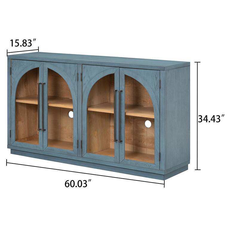 Retro Freestanding 4 Glass Door Wooden Sideboard Storage Buffet Cabinet