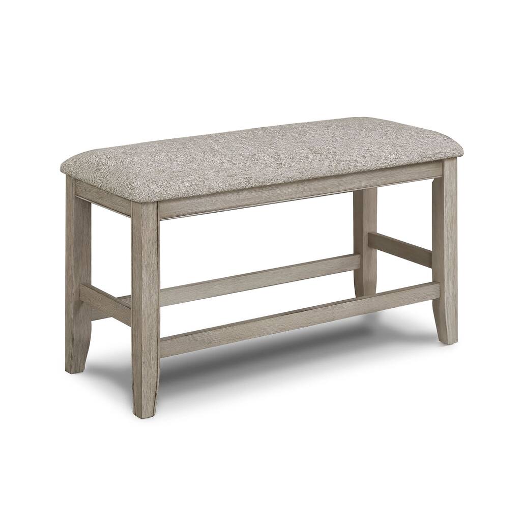Filu Counter Height Dining Bench, 40 Inch White Oak Wood, Light Gray