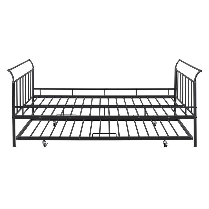 HomeRoots Black Metal Full Day Bed With Trundle