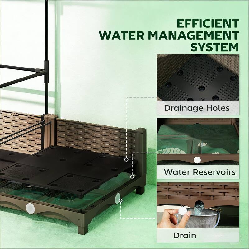 Self-Watering Adjustable Raised Garden Bed with Trellis and Crop Cage