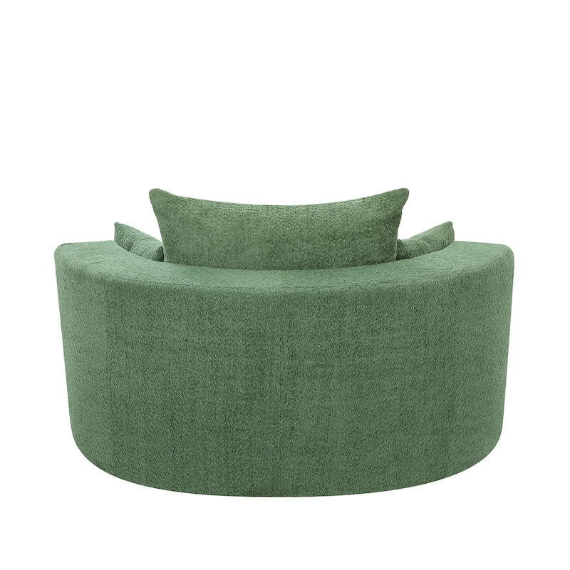 56"W Oversized Swivel Round Lounge Chair, Modern Chenille Accent Chair with 3 Pillow, Upholstered Single Sofa Chair