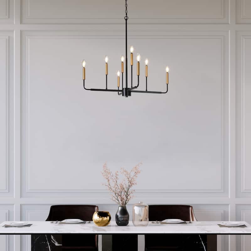 Modern 8-Light Black Gold Chandelier Classic Candle Light for Dining Room - D 30.7" x H 90" Max