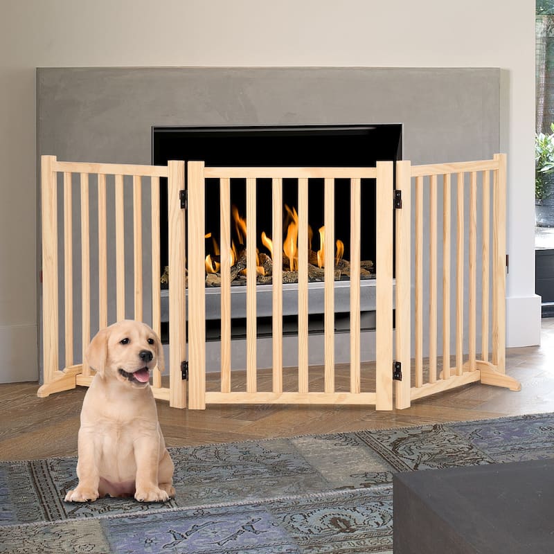 Wooden Freestanding Dog Gate, Collapsible Pet Gate with Support Feet, Indoor Dog Fence for The House,Doorways, Stairs,