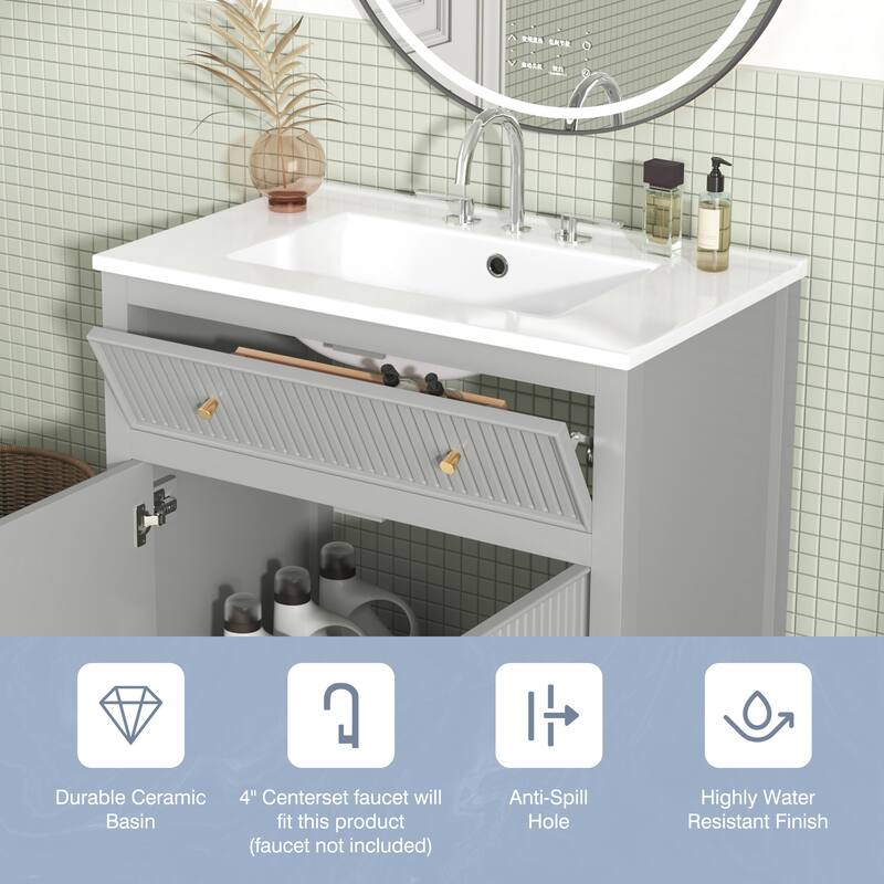 GDFStudio - Ardmore Modern Freestanding Bathroom Vanity with Ceramic Sink and Soft-Closing Doors - 30'W