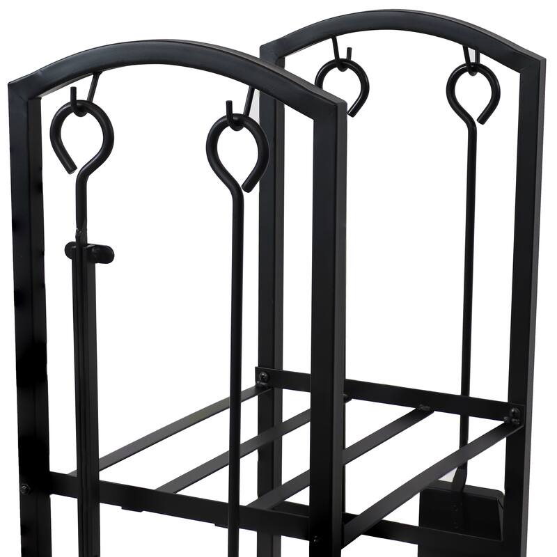 Steel Fireplace Log Holder and 5-Piece Tool Set