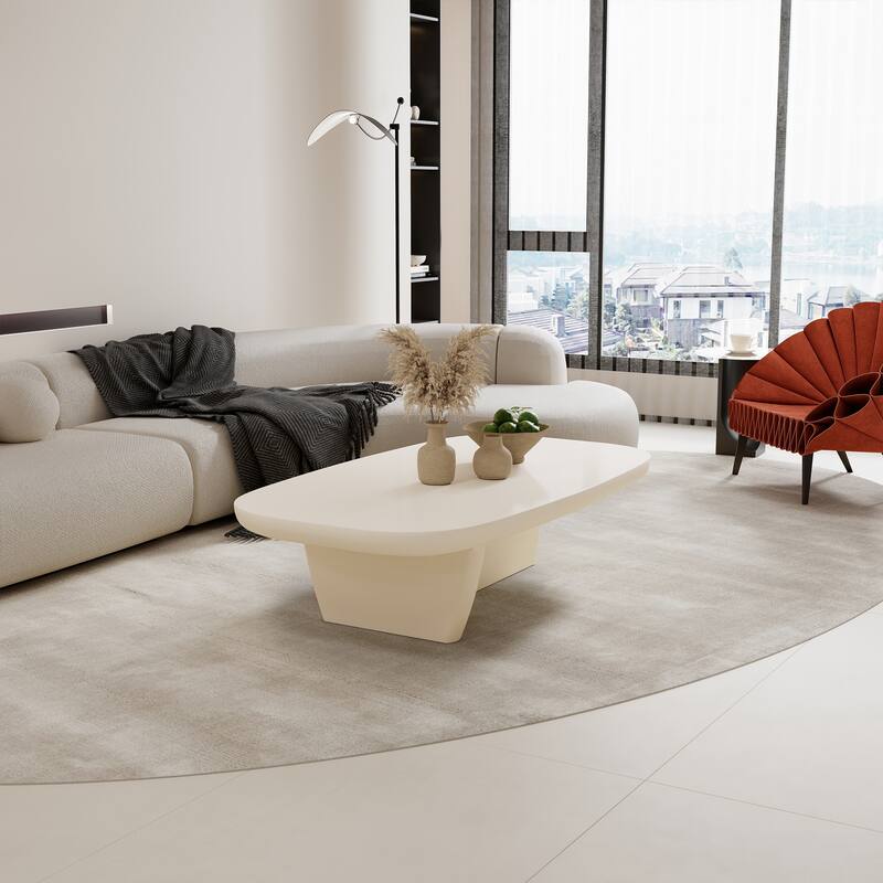 51" Modern Coffee Table with Two Legs,Solid Wood Veneer, Retangular Coffee Table for Living Room