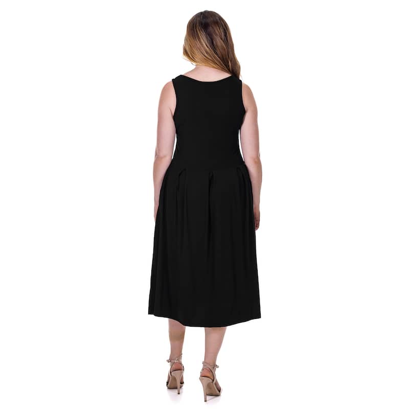 24seven Comfort Apparel Fit and Flare Midi Sleeveless Dress with Pocket Detail