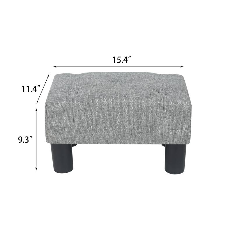 Adeco Button Tufted Linen Foot Stool Rectangular Small Ottoman