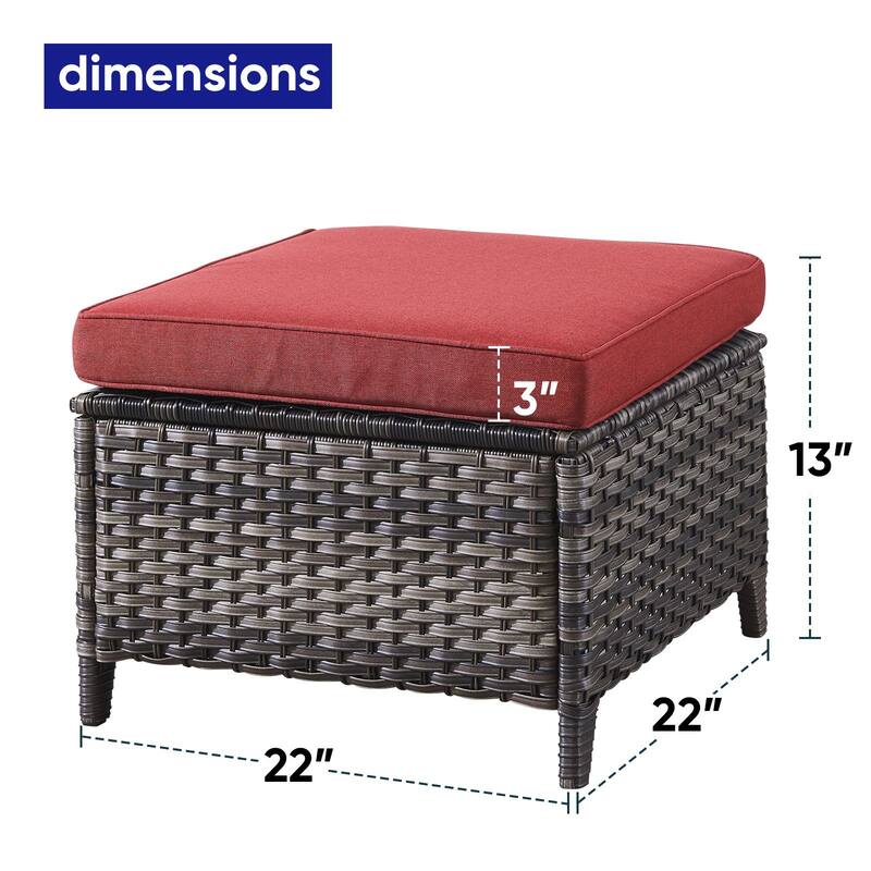 Gymojoy Outdoor Durable Wicker Ottomans with Olefin Cushions
