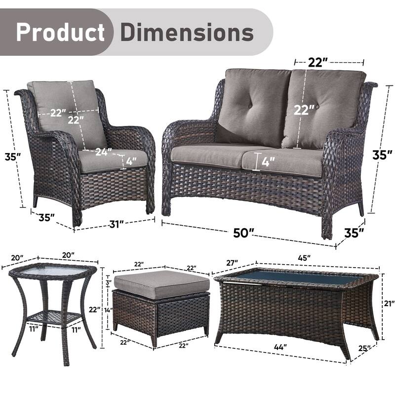 Outdoor Loveseat Sofa with Chair Ottoman Table