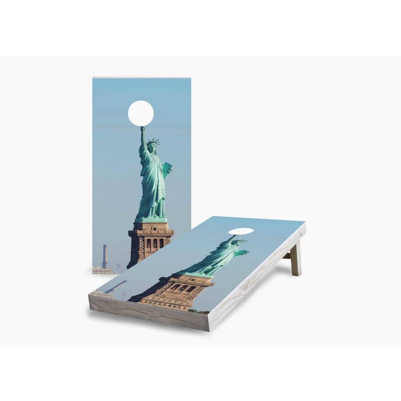 Statue of Liberty Cornhole Game (Choose Wraps or Boards) - 2x4 Boards (24" x 48") - Include Case + Edge Lights