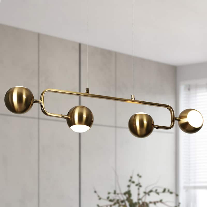 Modern 4-Light 31.5" Gold Brass LED Chandelier Metal Linear Island Lights for Dining Room