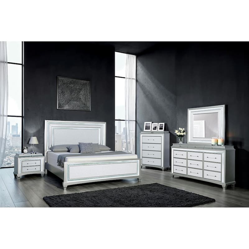 Contemporary Bedroom Set Grey Finish Bed Nightstand Dresser Mirror Chest