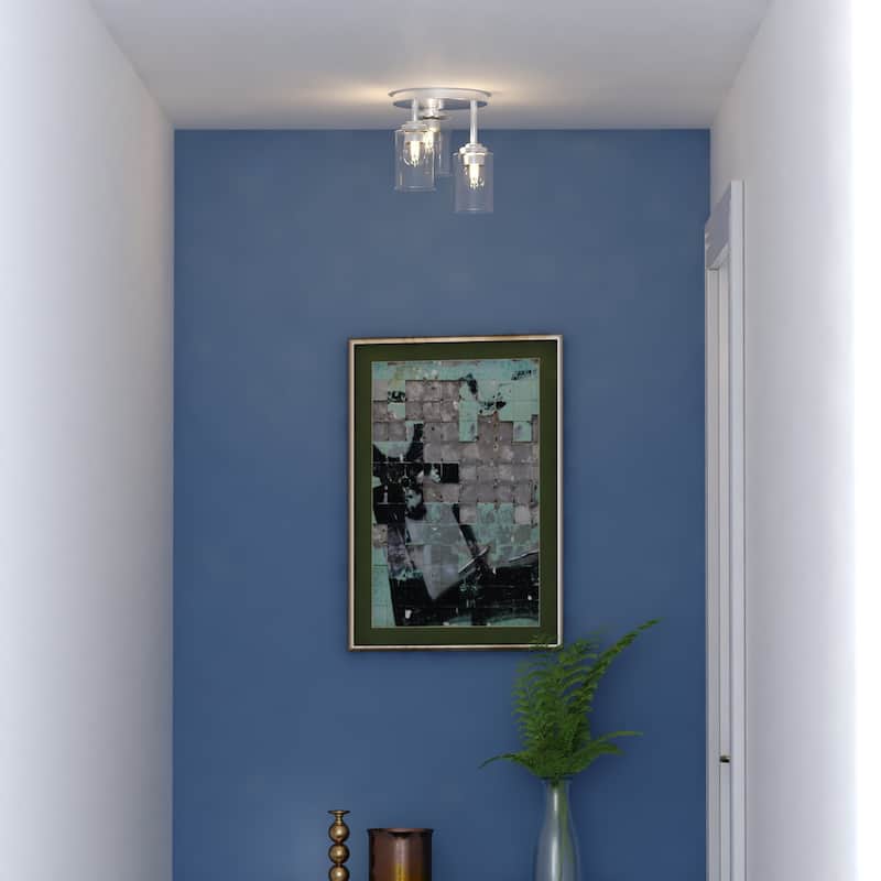 Park Ridge 3-Light Semi Flush Mount Lighting Fixture, Clear Cylinder Glass Shade Low Ceilings, Hallway, Kitchen