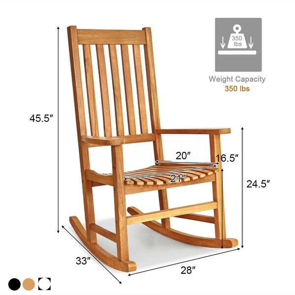 dimension image slide 1 of 4, Gymax Wooden Rocking Chair Porch Rocker High Back Garden Seat For - See Details