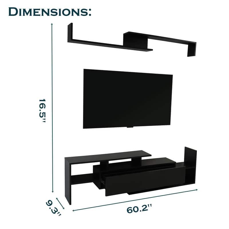 Surrey Multi-functional 60-Inch Modern Wood TV Console with Drawer, Book Case and Open Shelves in Stained Wood Finish