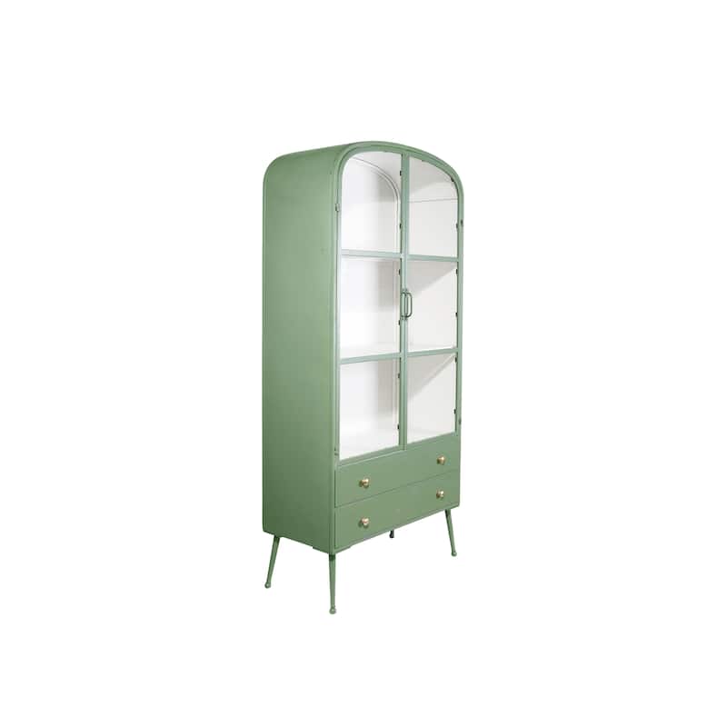 Glass-Door Metal Cabinet with Accents - 31.88"L x 16.0"W x 68.25"H
