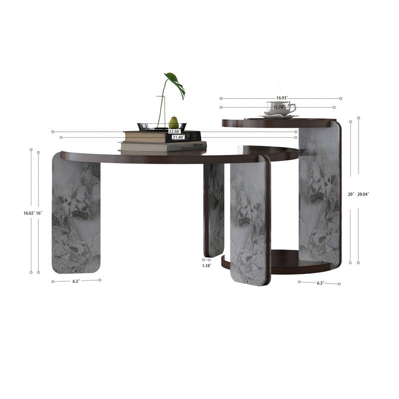 Modern Coffee Table with End Table Set, Durable Walnut Veneered MDF Center Table, Side Table for Living Room