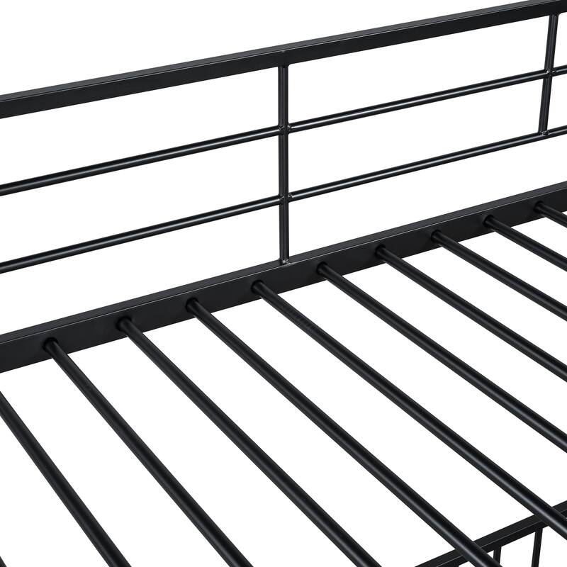 Twin/Full Metal Bunk Bed with Slide and Safety Guardrails - Convertible Loft Bed