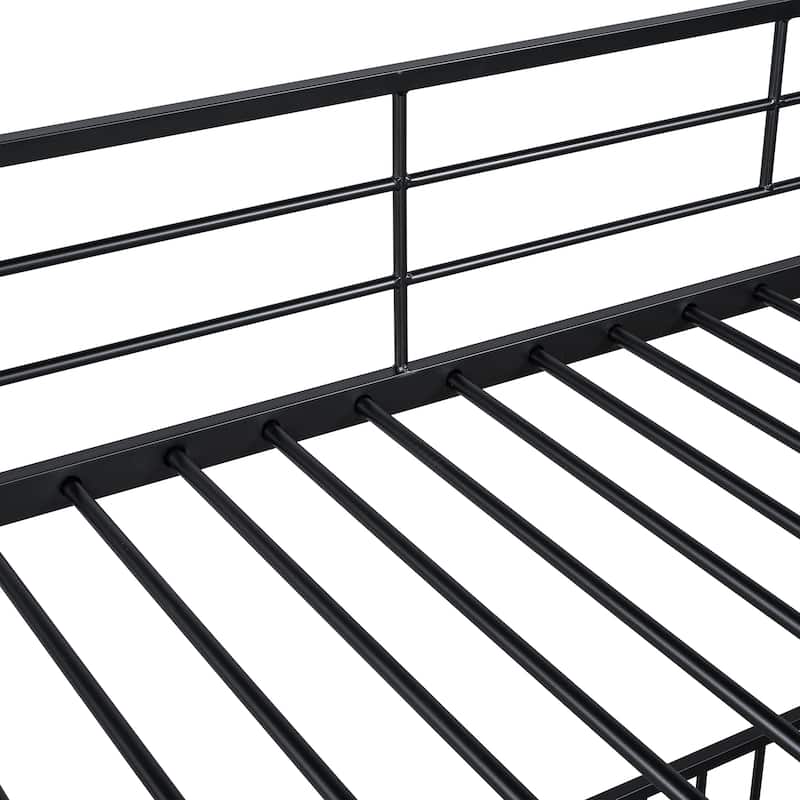Twin over Twin Metal Bunk Bed with Slide, Guardrails, and Convertible Loft Design, Black