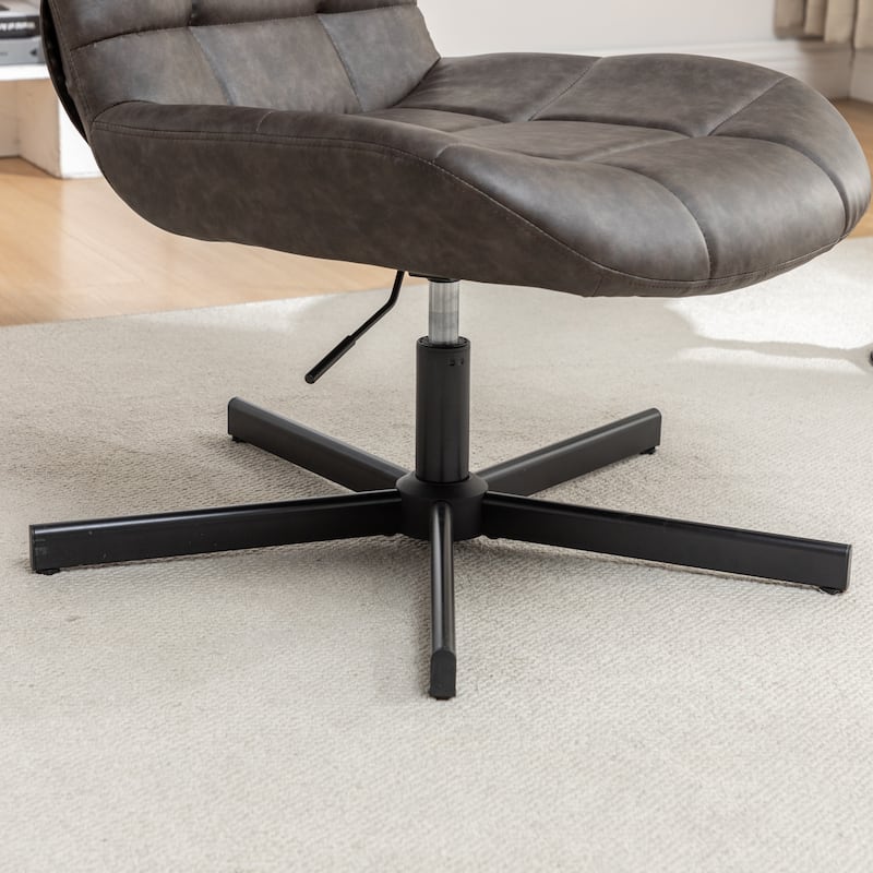 Faux Leather Tufted Swivel Accent Chair, Adjustable Height