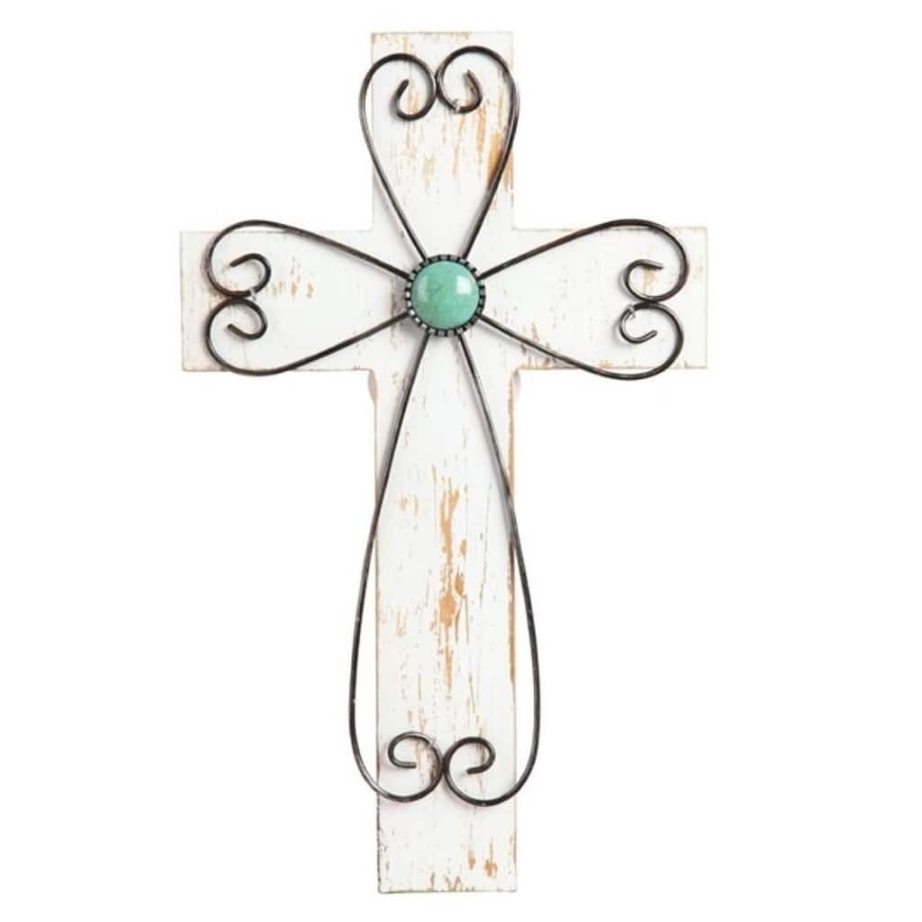 Q-Max 12.5"H White Wooden Cross Wall Plaque Holy Religious Decoration