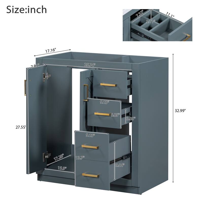 30'' Bathroom Vanity without Sink,Frame Bathroom Storage Cabinet Only - Navy Blue