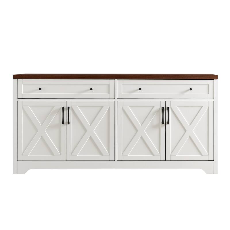 Sideboard Buffet Cabinets with 4 Door, Kitchen Storage Cabinets, Wood Coffee Bar Tables w/ Shelf, Accent Console for Living Room