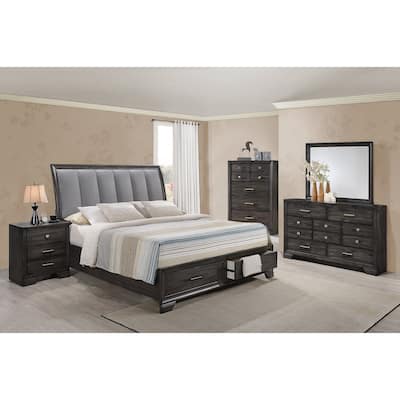 Ayla 5 Piece Gray Storage Fabric Platform Bedroom Set