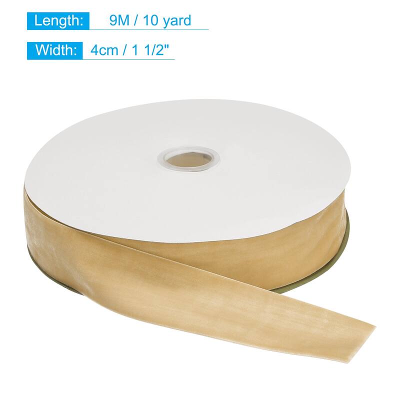 Velvet Ribbon 1 1/2 Inch Single Face Spool Silky for DIY Crafts - Khaki - 10 Yard
